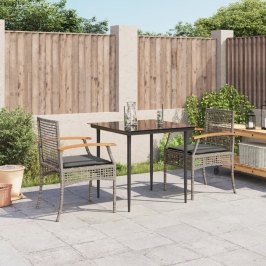 Set comedor de jardín 3 piezas con cojines ratán sintético gris