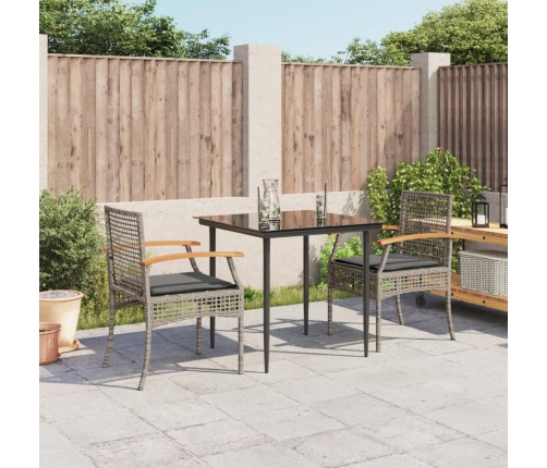 Set comedor de jardín 3 piezas con cojines ratán sintético gris