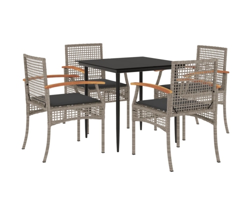Set comedor de jardín 5 piezas con cojines ratán sintético gris