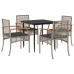 Set comedor de jardín 5 piezas con cojines ratán sintético gris