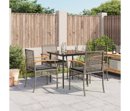 Set comedor de jardín 5 piezas con cojines ratán sintético gris
