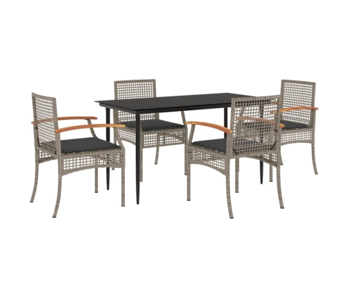 Set comedor de jardín 5 piezas con cojines ratán sintético gris