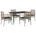 Set comedor de jardín 5 piezas con cojines ratán sintético gris