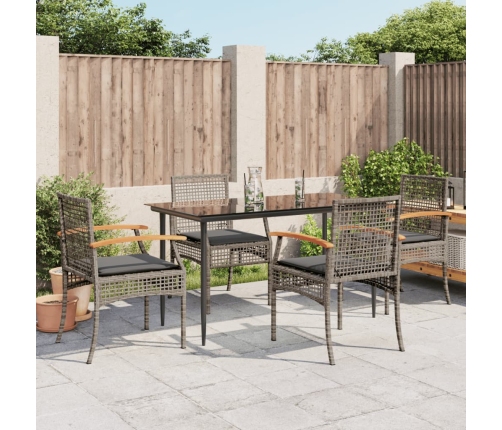Set comedor de jardín 5 piezas con cojines ratán sintético gris