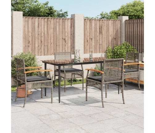 Set comedor de jardín 5 piezas con cojines ratán sintético gris