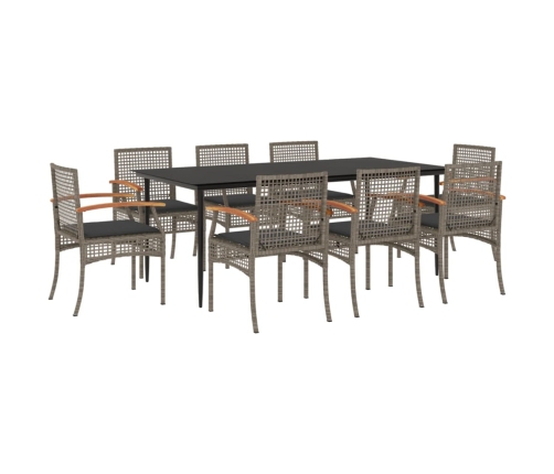 Set comedor jardín 9 pzas y cojines ratán sintético gris