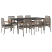 Set comedor jardín 9 pzas y cojines ratán sintético gris
