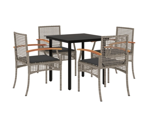 Set comedor de jardín 5 piezas con cojines ratán sintético gris