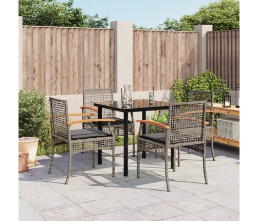 Set comedor de jardín 5 piezas con cojines ratán sintético gris