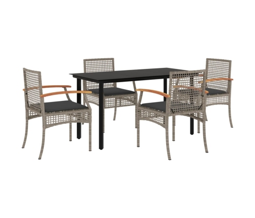 Set comedor de jardín 5 piezas con cojines ratán sintético gris