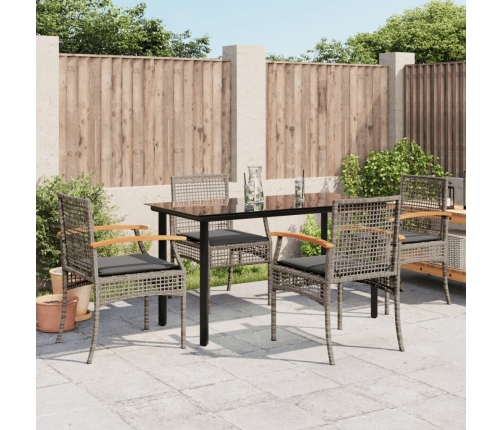 Set comedor de jardín 5 piezas con cojines ratán sintético gris