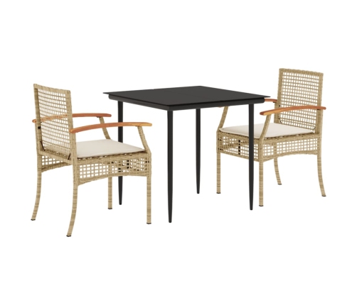 Set comedor de jardín 3 pzas con cojines ratán sintético beige