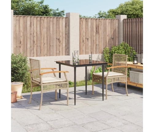 Set comedor de jardín 3 pzas con cojines ratán sintético beige