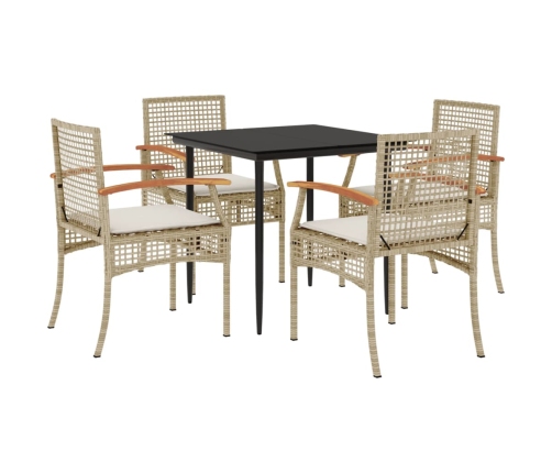 Set comedor de jardín 5 pzas con cojines ratán sintético beige