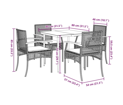 Set comedor de jardín 5 pzas con cojines ratán sintético beige
