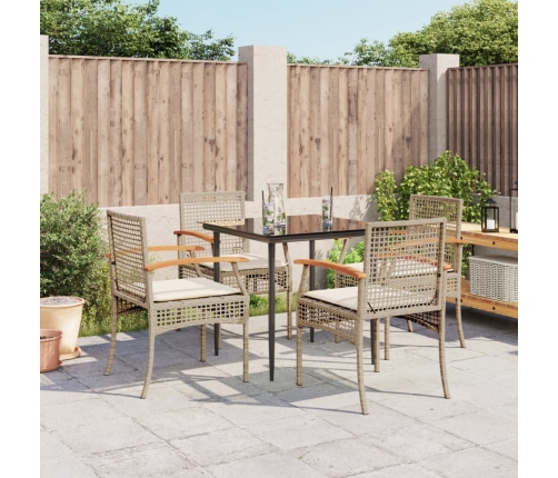 Set comedor de jardín 5 pzas con cojines ratán sintético beige