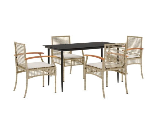 Set comedor de jardín 5 pzas con cojines ratán sintético beige