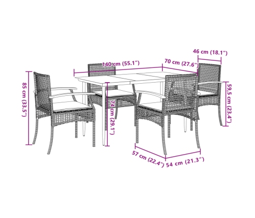 Set comedor de jardín 5 pzas con cojines ratán sintético beige