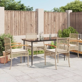 Set comedor de jardín 5 pzas con cojines ratán sintético beige