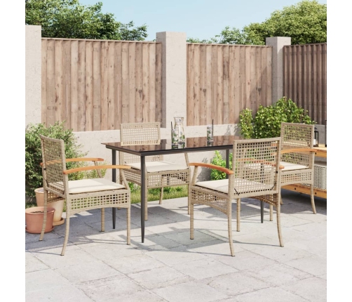 Set comedor de jardín 5 pzas con cojines ratán sintético beige
