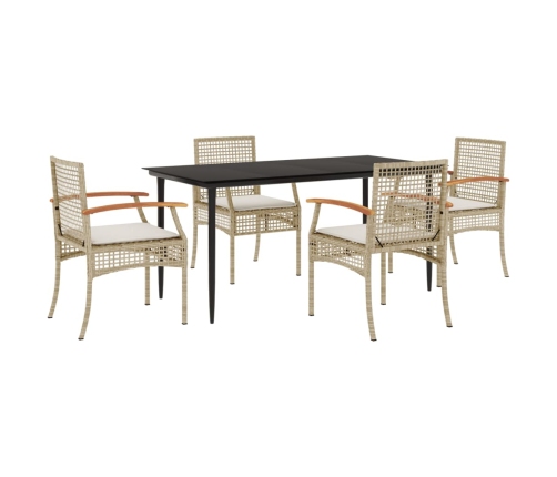 Set comedor de jardín 5 pzas con cojines ratán sintético beige