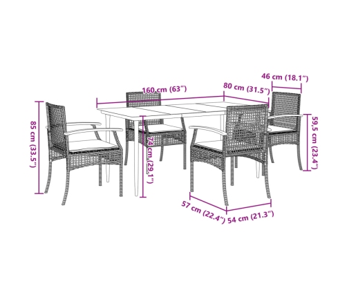Set comedor de jardín 5 pzas con cojines ratán sintético beige