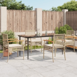 Set comedor de jardín 5 pzas con cojines ratán sintético beige