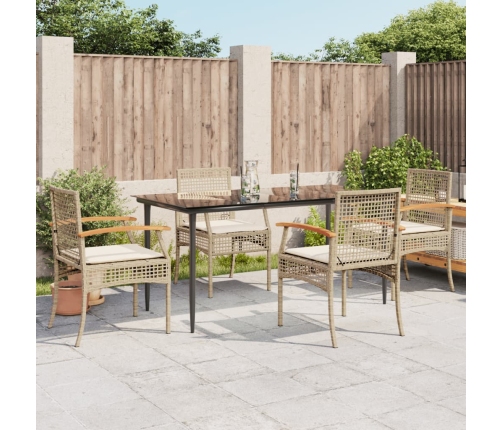 Set comedor de jardín 5 pzas con cojines ratán sintético beige