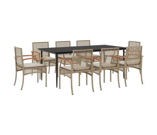 Set comedor de jardín 9 pzas con cojines ratán sintético beige
