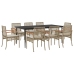 Set comedor de jardín 9 pzas con cojines ratán sintético beige