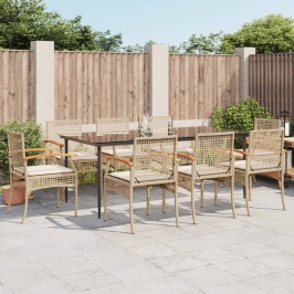 Set comedor de jardín 9 pzas con cojines ratán sintético beige