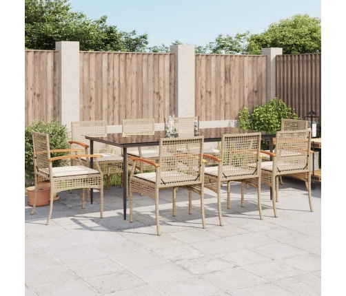 Set comedor de jardín 9 pzas con cojines ratán sintético beige