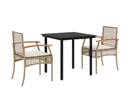 Set comedor de jardín 3 pzas con cojines ratán sintético beige