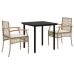 Set comedor de jardín 3 pzas con cojines ratán sintético beige