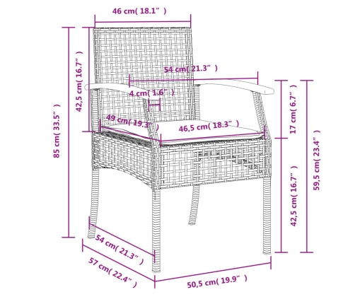 Set comedor de jardín 3 pzas con cojines ratán sintético beige