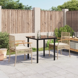 Set comedor de jardín 3 pzas con cojines ratán sintético beige