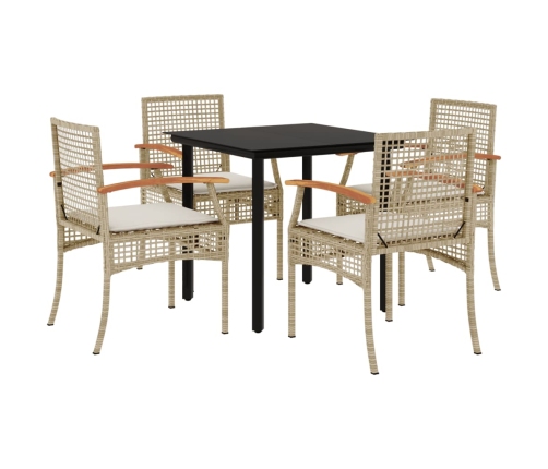 Set comedor de jardín 5 pzas con cojines ratán sintético beige