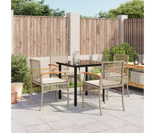 Set comedor de jardín 5 pzas con cojines ratán sintético beige
