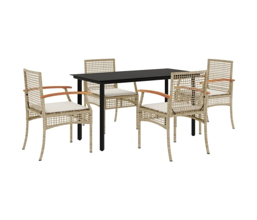 Set comedor de jardín 5 pzas con cojines ratán sintético beige
