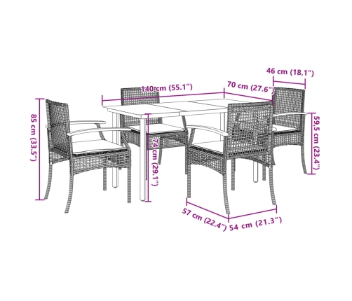 Set comedor de jardín 5 pzas con cojines ratán sintético beige
