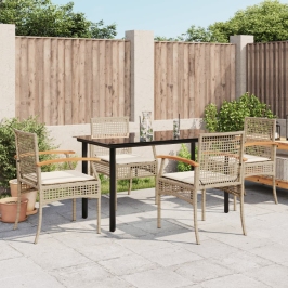 Set comedor de jardín 5 pzas con cojines ratán sintético beige