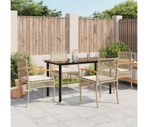 Set comedor de jardín 5 pzas con cojines ratán sintético beige