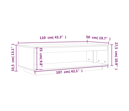 Mesa de centro madera maciza de pino marrón cera 110x50x33,5 cm