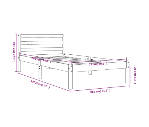 Estructura de cama sin colchón madera maciza marrón 75x190 cm