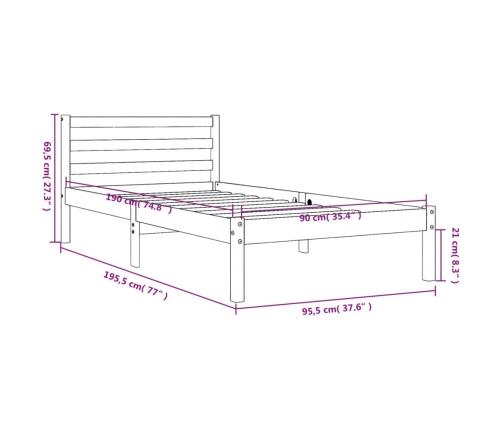 Estructura de cama sin colchón madera maciza marrón 90x190 cm