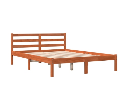 Cama sin colchón madera maciza de pino marrón cera 140x190 cm