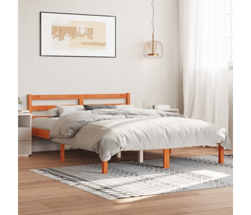 Cama sin colchón madera maciza de pino marrón cera 140x190 cm