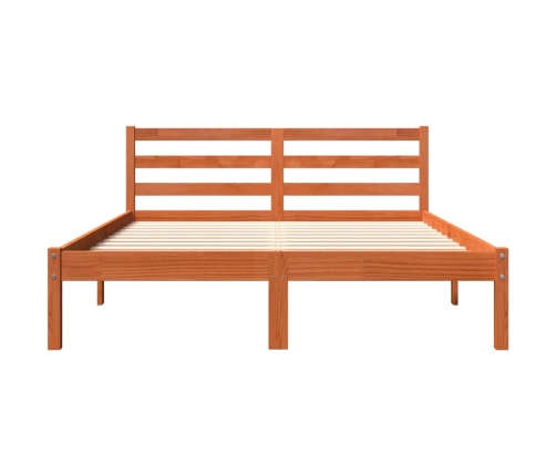 Cama sin colchón madera maciza de pino marrón cera 140x190 cm