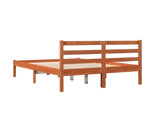 Cama sin colchón madera maciza de pino marrón cera 140x190 cm