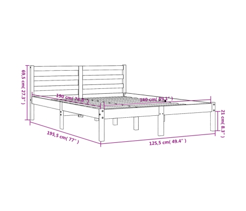 Cama sin colchón madera maciza de pino marrón cera 140x190 cm